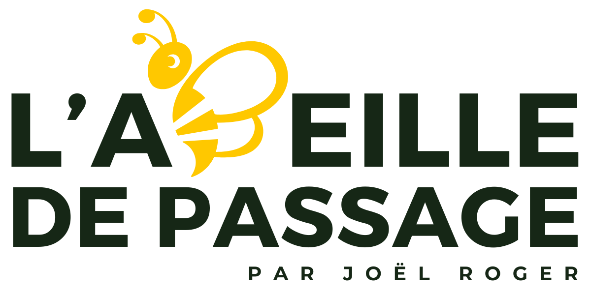 Logo texte vert foncé et abeille jaune - 500x200 - L'abeille de passage - Pau